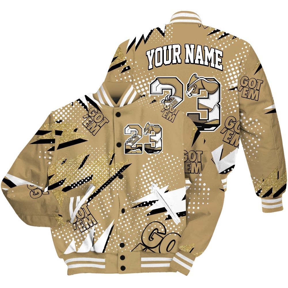 Varsity Jacket To Match High OG Black Metallic Gold 1s Shirt, Custom Name Number 23 5s All Over Print