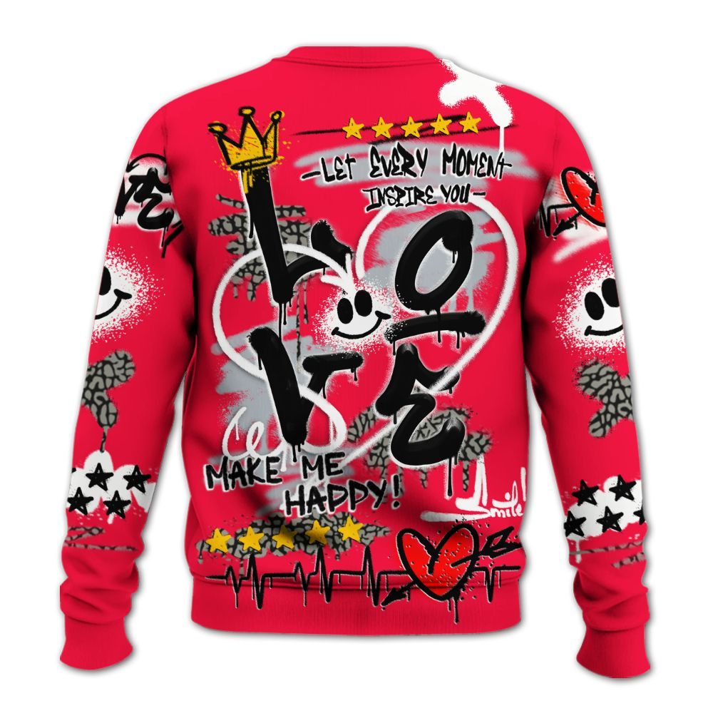 Sweatshirt To Match Retro Fire Red 3s - Happy Love Beats Graffiti Streetwear All Over Print
