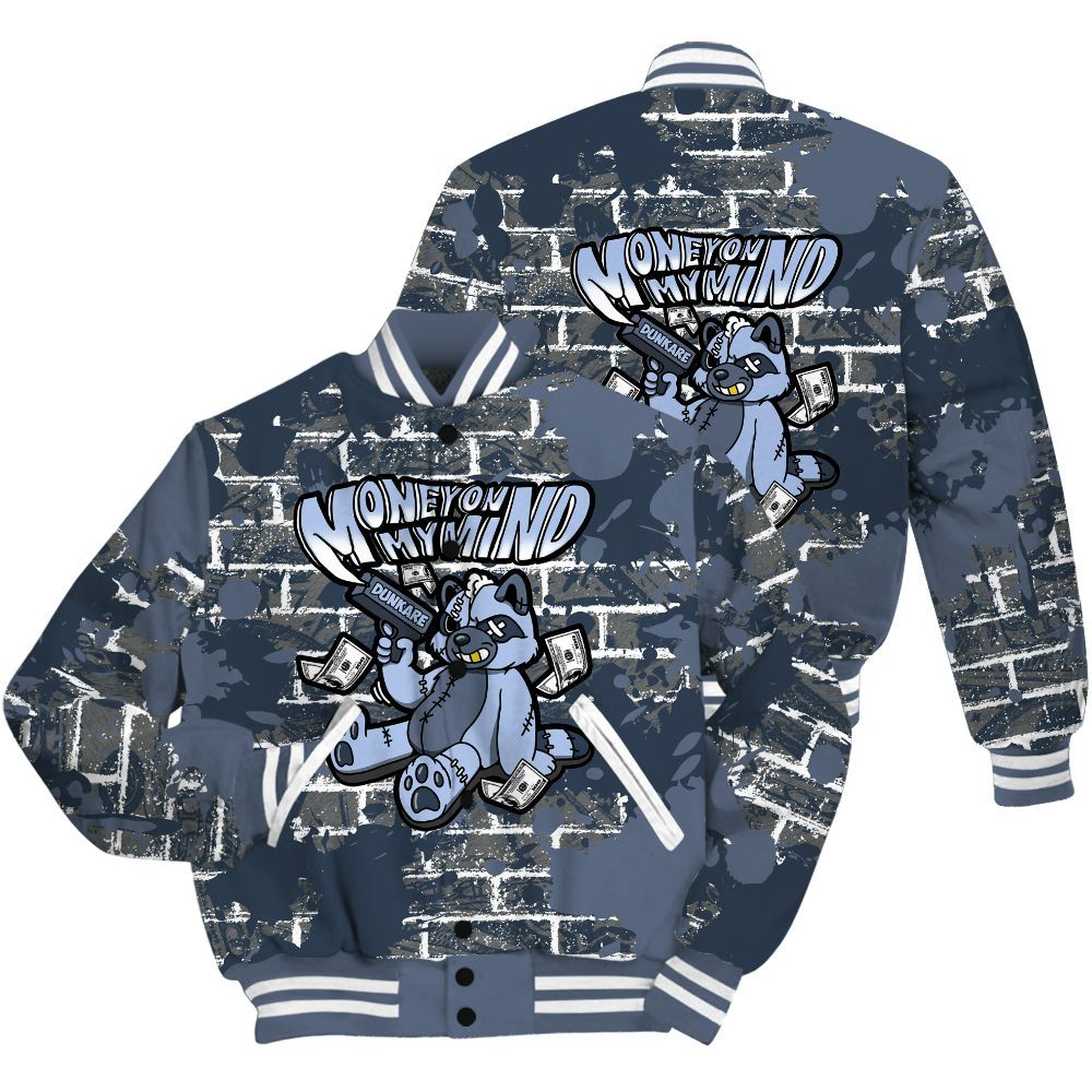 Varsity Jacket To Match Low Diffused Blue 11s Shirt - Money On My Mind Raccoon Brick All Over Print