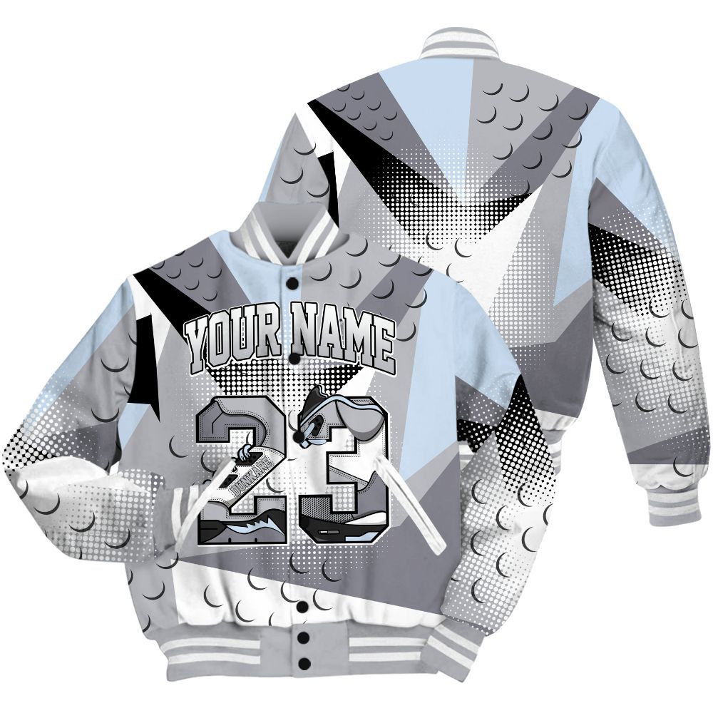 Varsity Jacket To Match Low Cement Grey 11s Shirt, Poly Custom Name Number 23 5s All Over Print