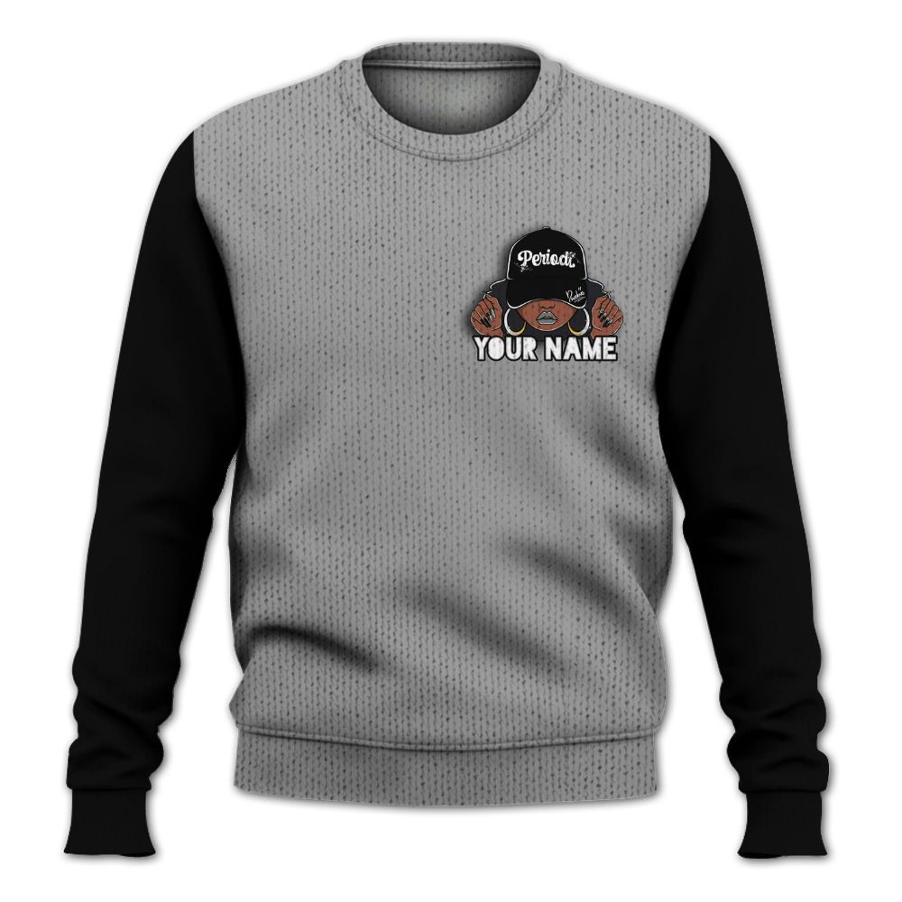 Knitted Sweater To Match Black Wolf Grey 12s, Custom Name Black Girl