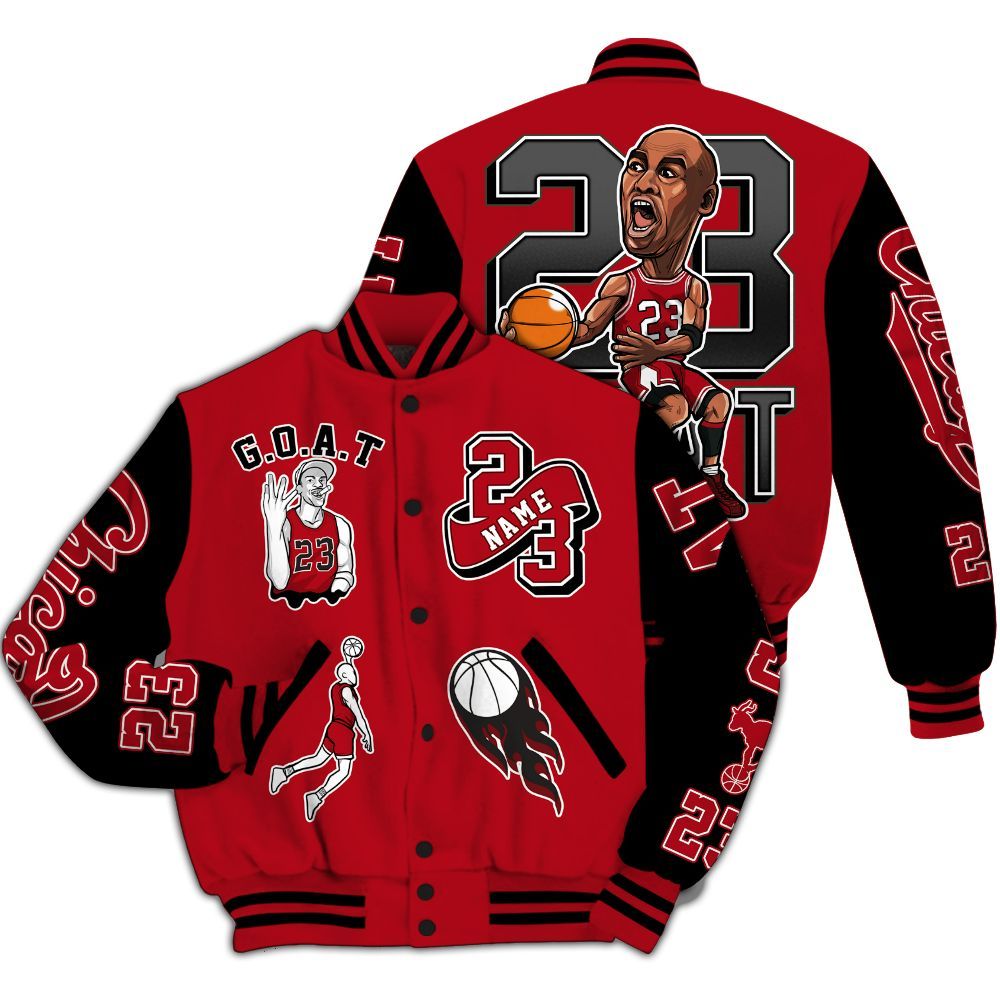Varsity Jacket To Match Bred Velvet 11s - Legend GOAT Basketball Varsity Jacket Graphic Custom Name All Over Print