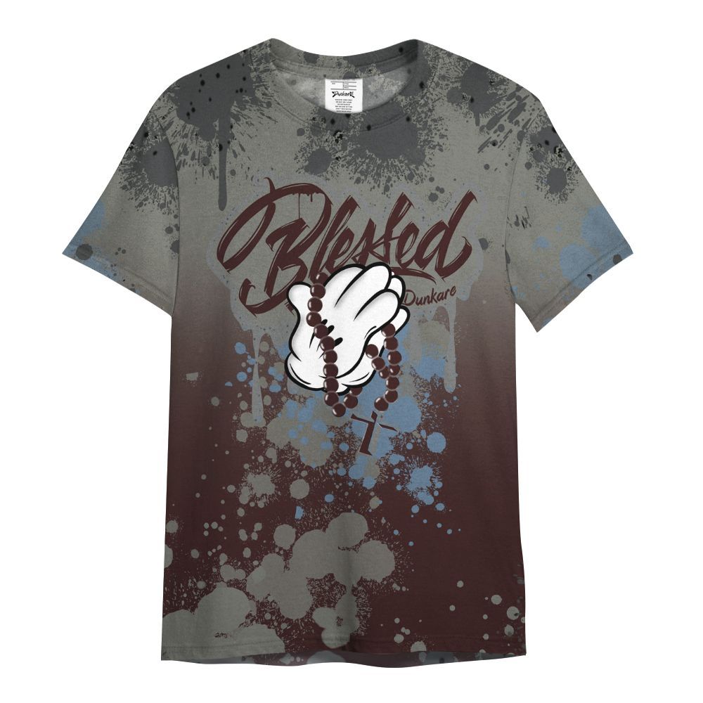 Shirt To Match Burgundy 5s - God Blessed Ink Drip All Over Print