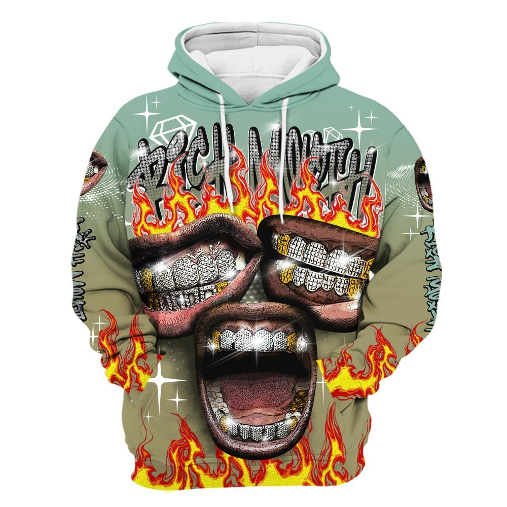 Hoodie To Match Dunk Low Suede Olive Aura - Rich Mouth Fire Rap Retro 90s All Over Print