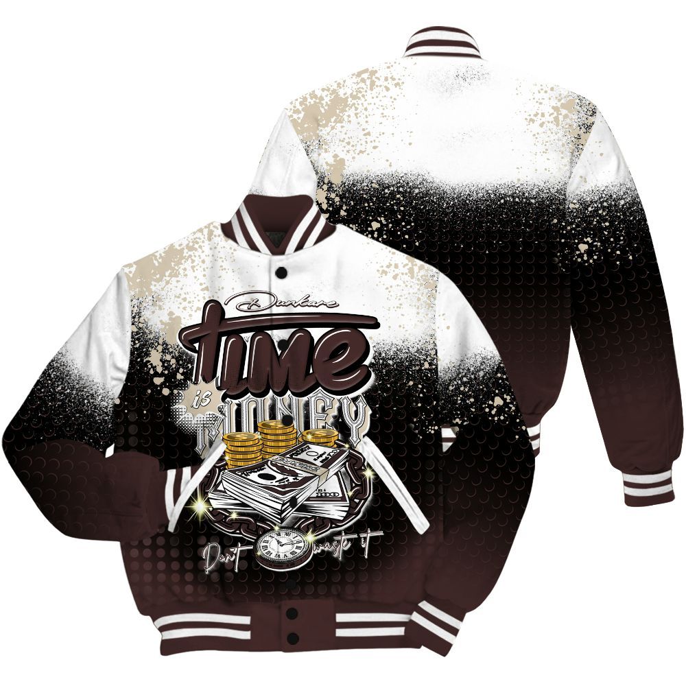 Varsity Jacket To Match Burgundy Crush 3s Shirt, Halftone Time Is Money All Over Print