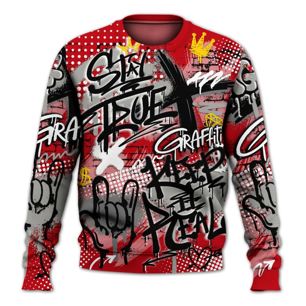 Sweatshirt To Match Air Griffey Max Gray Reds 1s - True It Real Graffiti Streetwear All Over Print