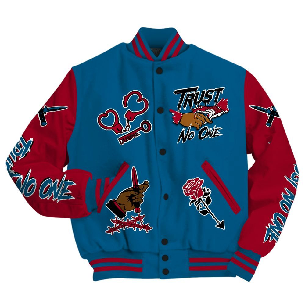 Varsity Jacket To Match GS Messy Room 4s - Trust No One Dripping All Over Print