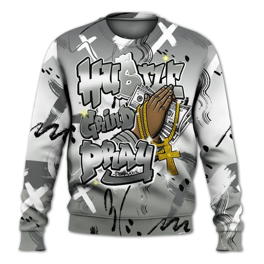 Sweatshirt To Match Paris Olympics 4s - Money Hustle Grind Pray All Over Print