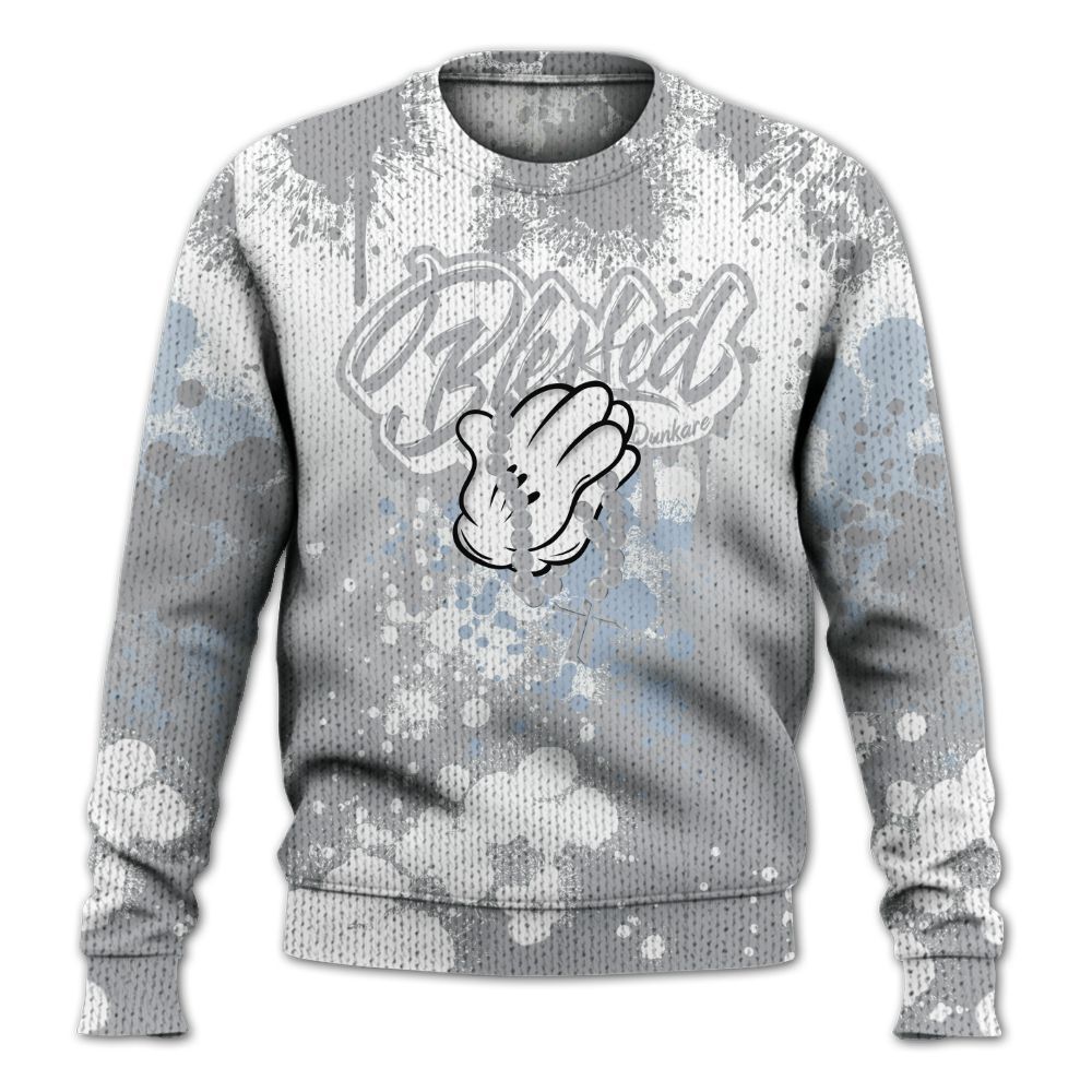 Knitted Sweater To Match Low OG Wolf Grey 1s - God Blessed Ink Drip