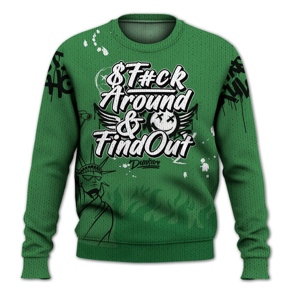 Knitted Sweater To Match Lucky Green 1s - Graphic Fck Around Find Out