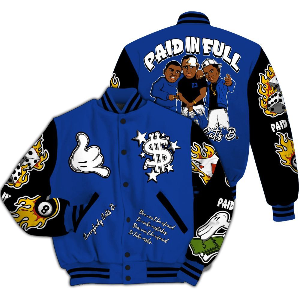 Varsity Jacket To Match Air Foamposite One Royal - Everybody Paid In Full Graphic All Over Print