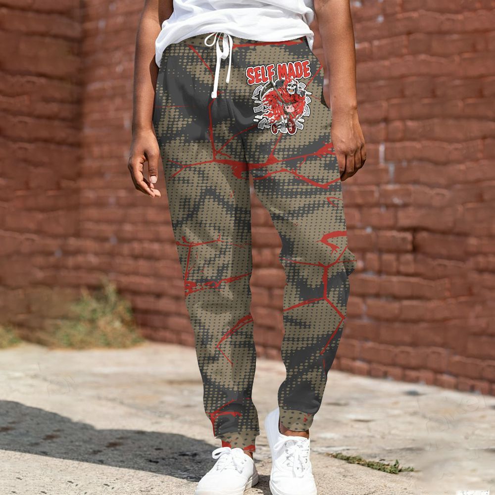 Sweatpant To Match Olive 9s - Self Made Skeleton Crack All Over Print