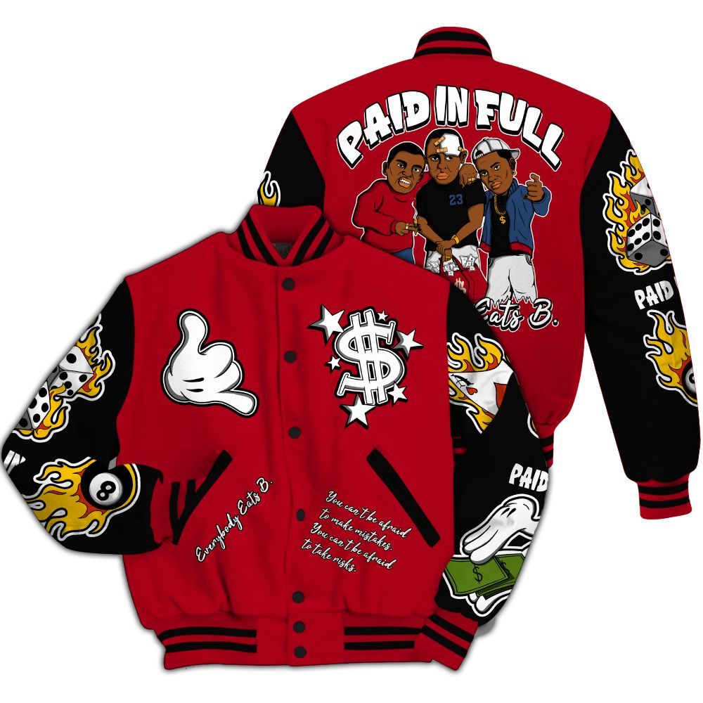 Varsity Jacket To Match Air Griffey Max Black Red Navy Blue 1s - Everybody Paid In Full Graphic All Over Print