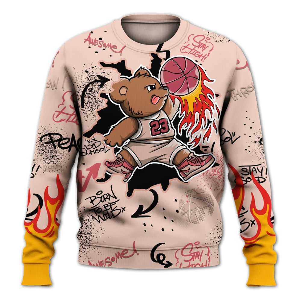 Sweatshirt To Match Washed Coral 2s Shirt - Number 23 Basketball Bear Custom Name All Over Print
