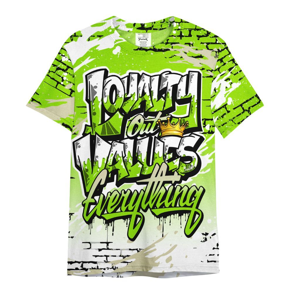 Shirt To Match Electric Green 6s - Values Of Loyalty Drip All Over Print