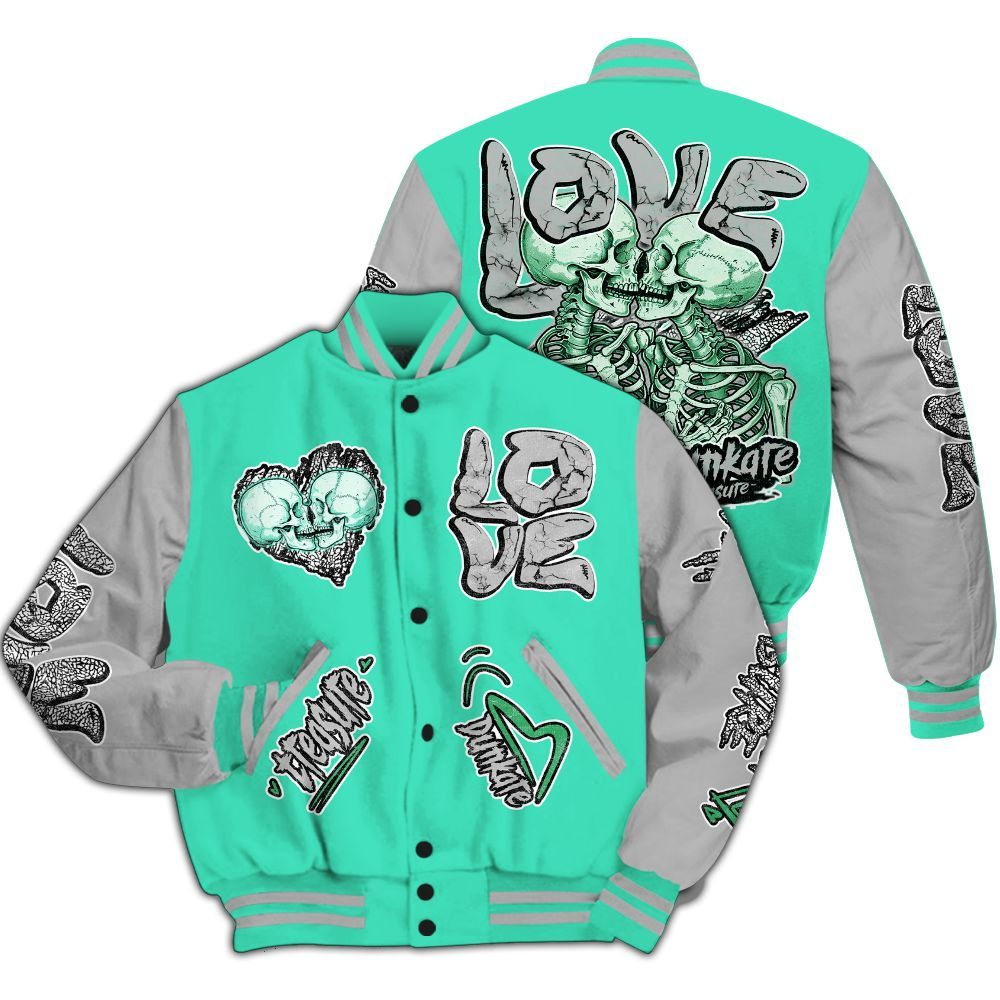 Varsity Jacket To Match Black Green Glow 3s - Skull Bear All Over Print