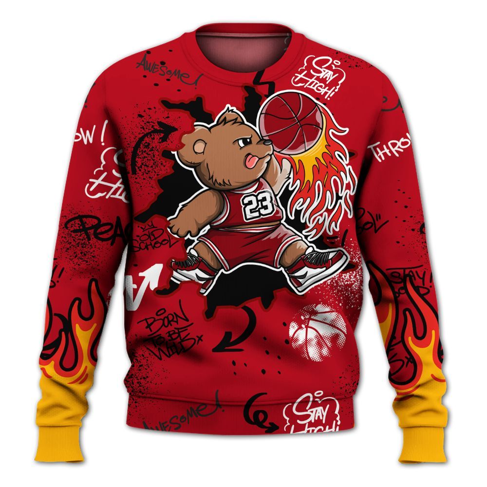Sweatshirt To Match Bred Velvet 11s - Number 23 Basketball Bear Custom Name All Over Print