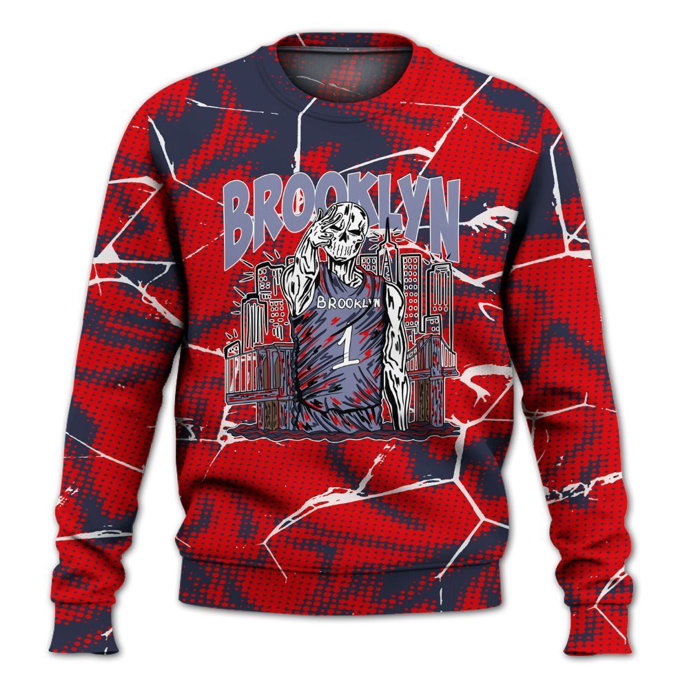 Sweatshirt To Match Low OG Howard Bison 1s - Brooklyn's Skeleton Crack All Over Print