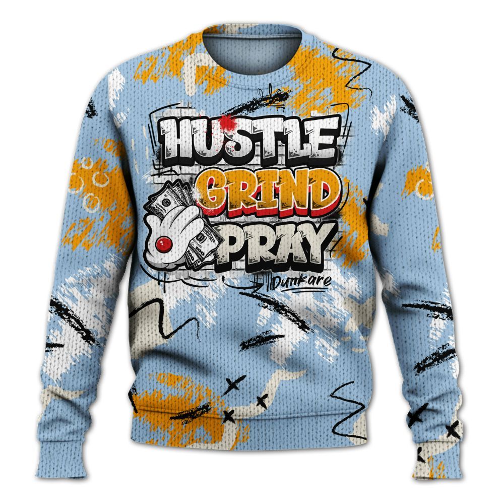 Sweater To Match Retro High OG Pale Ivory Psychic Blue 1s - Hustle Grind Pray Graphic Street Style Graphic