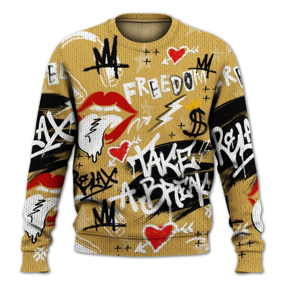 Knitted Sweater To Match Retro Light Ginger 14s - Take Break Freedom Graffiti Streetwear
