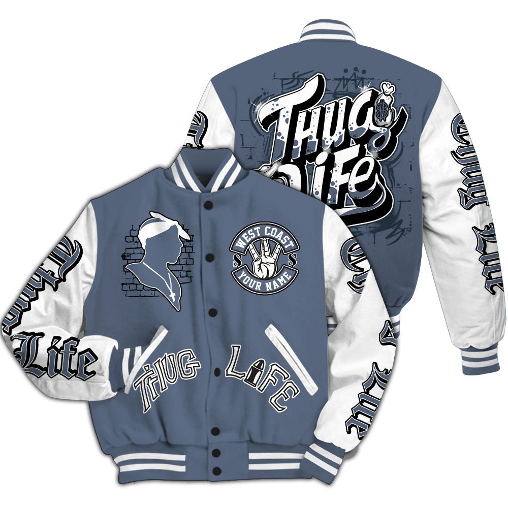 Varsity Jacket To Match Low Diffused Blue 11s - Free Thug Living Custom Name Baseball Varsity Jacket All Over Print