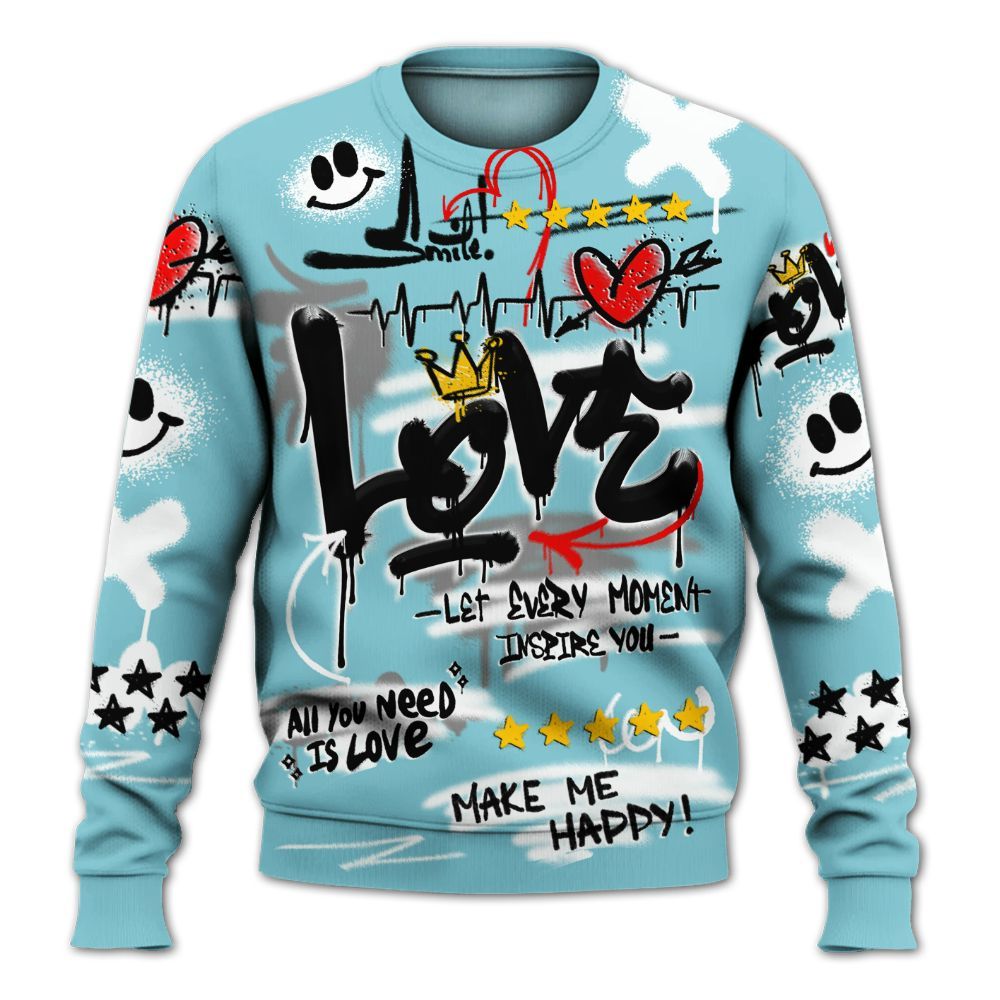 Sweatshirt To Match Low Legend Blue 11s - Happy Love Beats Graffiti Streetwear All Over Print