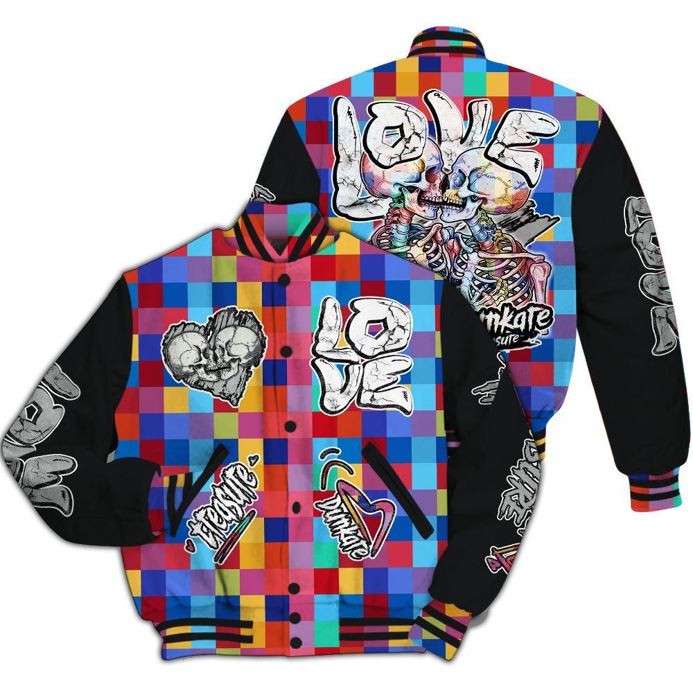 Varsity Jacket To Match Air Rainbow Weave - Skull Bear All Over Print