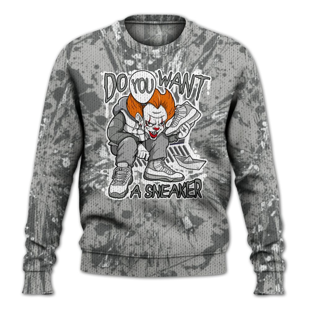 Knitted Sweater To Match Retro Wet Cement 4s - Clown Scary Sneakers Graphic Halloween