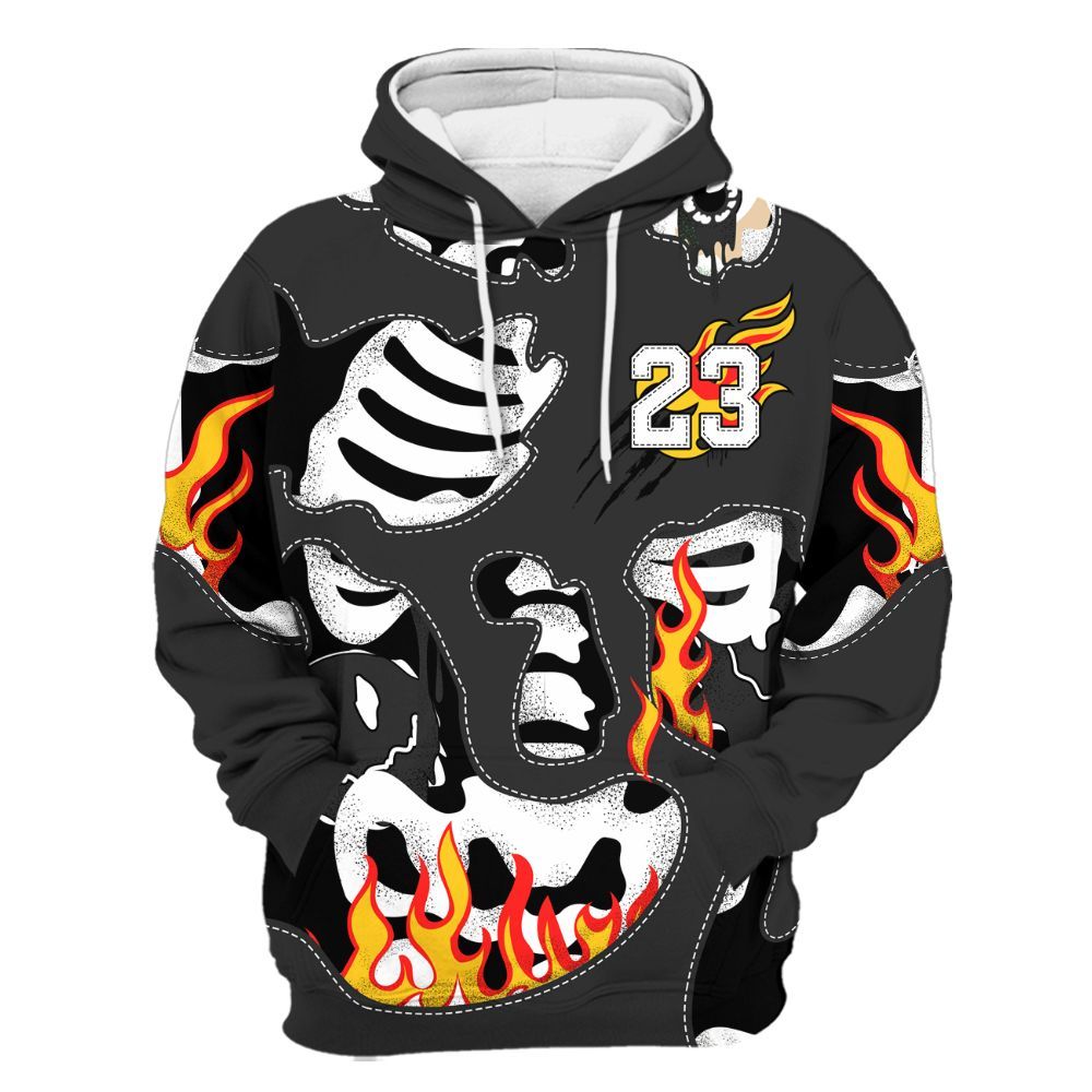 Hoodie To Match White Thunder 4s - Skeleton Smile Flame Drip All Over Print