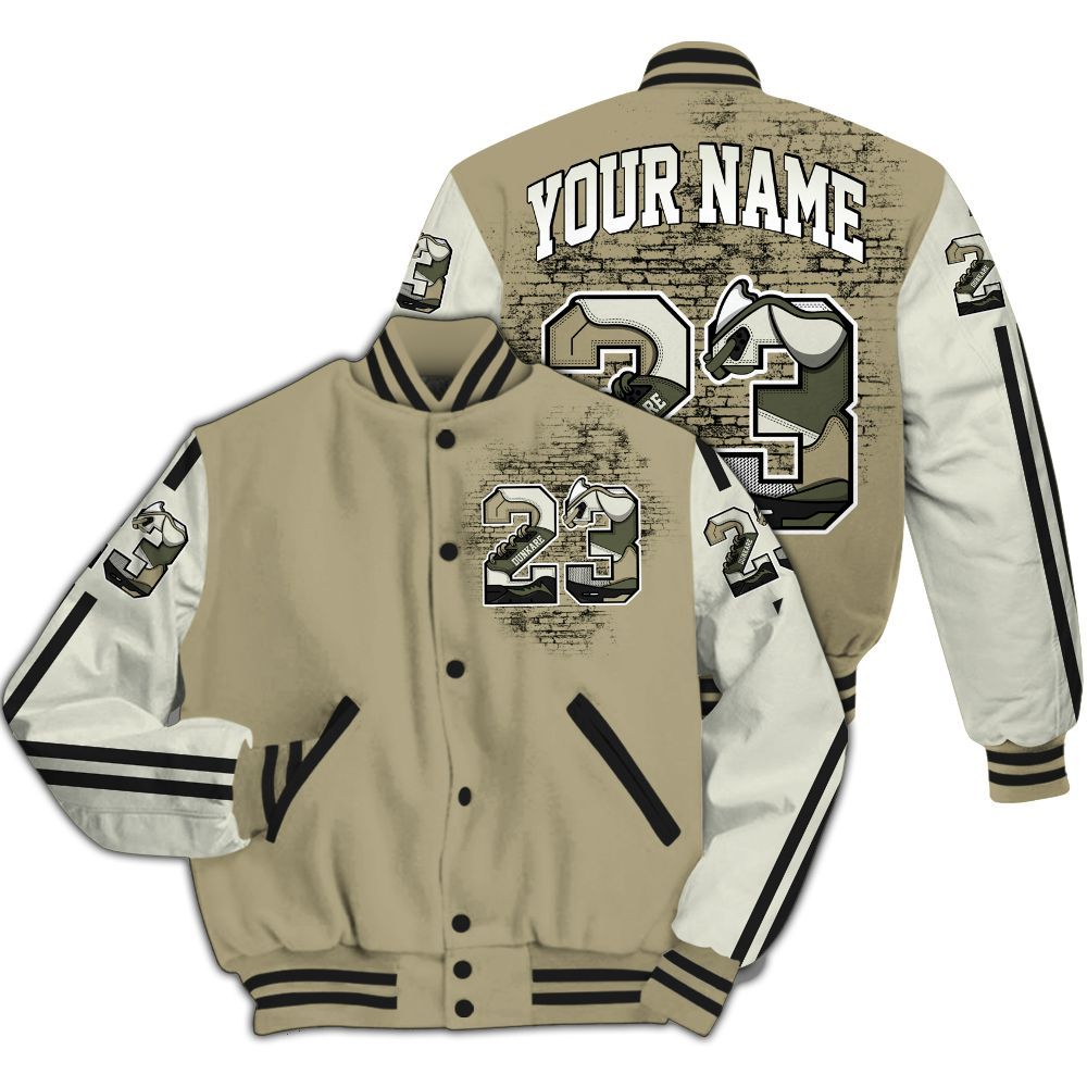 Varsity Jacket To Match Low OG Medium Olive 1s - Custom Name Number 23 5s All Over Print
