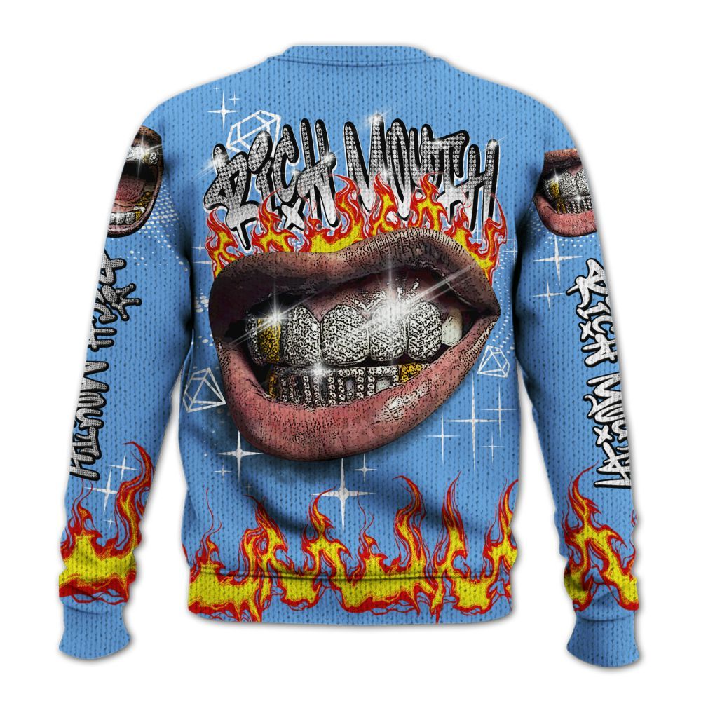 Knitted Sweater To Match University Blue 6s - Rich Mouth Fire Rap Retro 90s