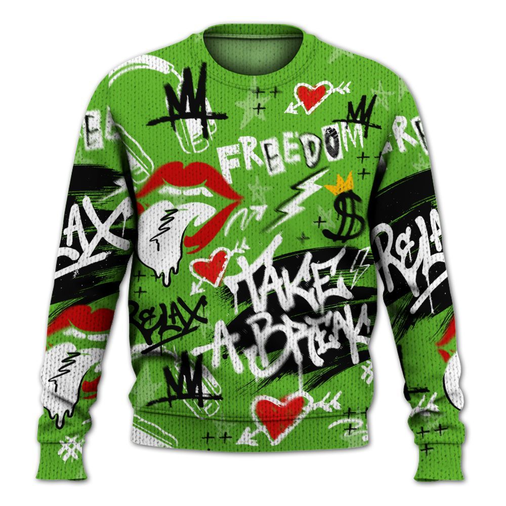 Knitted Sweater To Match Air Foamposite One Volt - Take Break Freedom Graffiti Streetwear