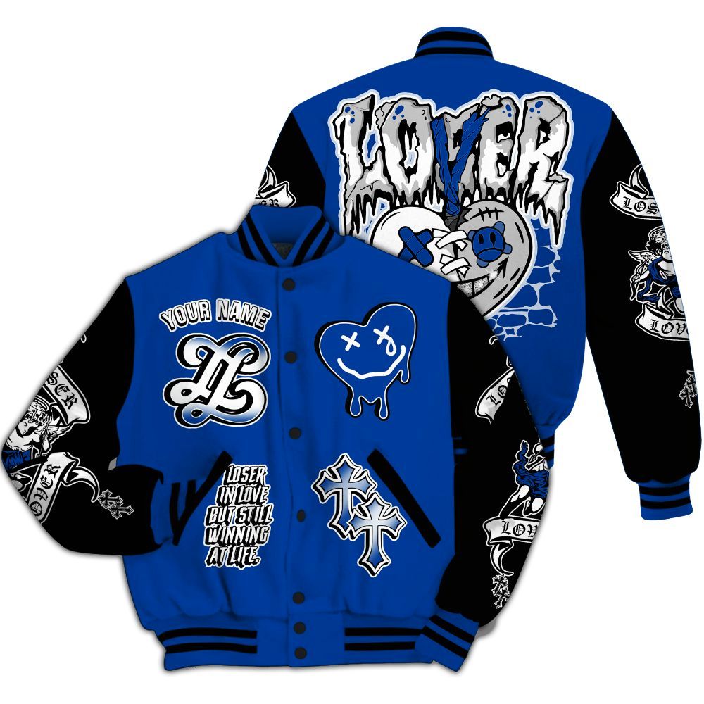 Varsity Jacket To Match Hyper Royal 12s - LOVER LOSER Custom Name Baseball Varsity Jacket All Over Print