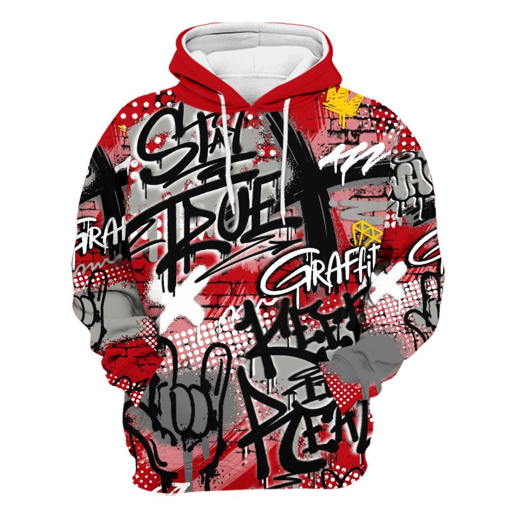 Hoodie To Match Air Griffey Max Gray Reds 1s - True It Real Graffiti Streetwear All Over Print