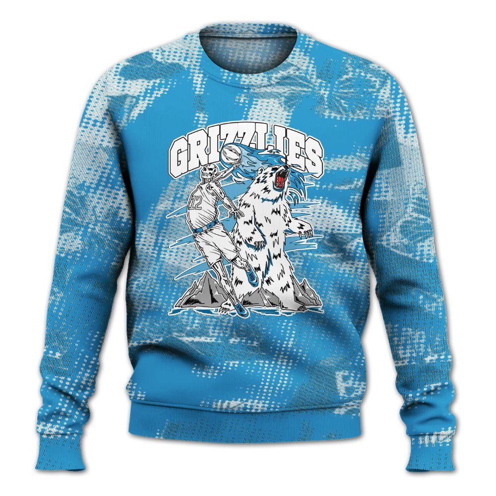 Sweatshirt To Match Powder Blue 9s - Grizzly Bear Skeleton Brown Sugar All Over Print