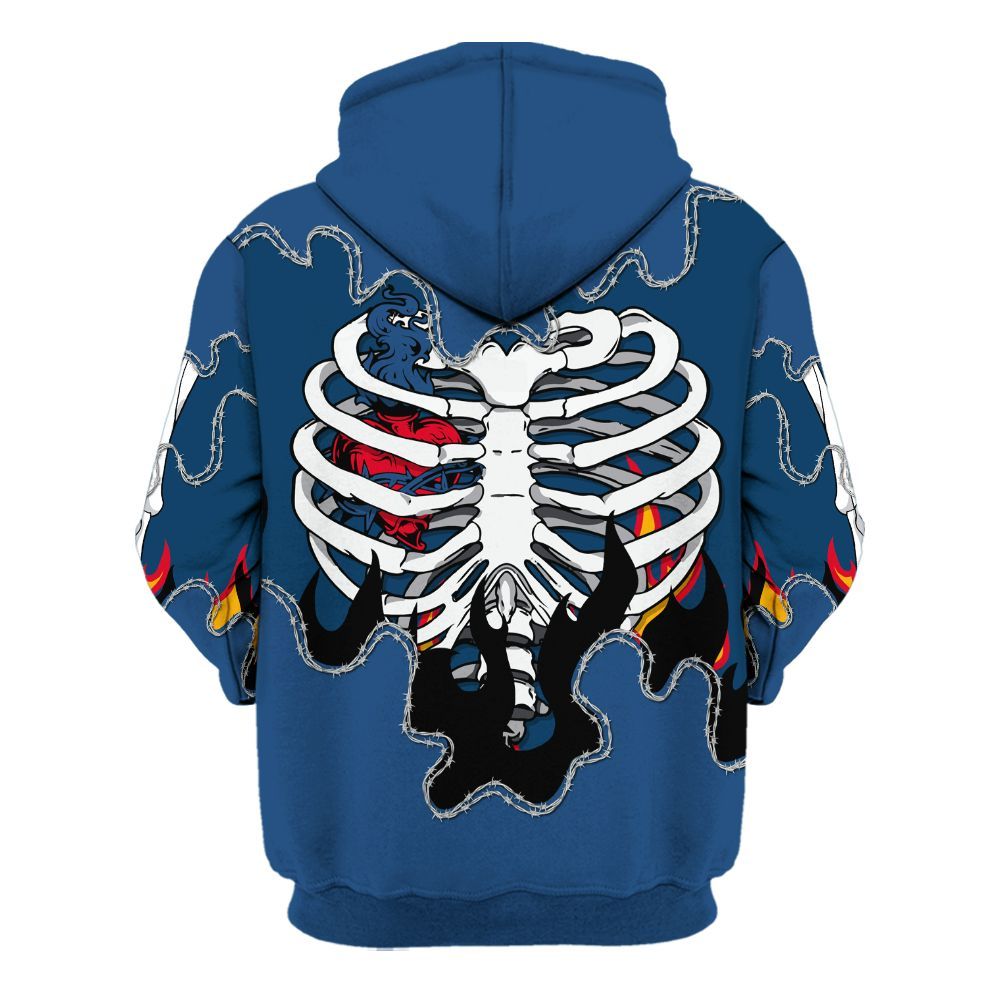 Hoodie To Match High OG Midnight Navy 1s - Skeleton Heart On Fire All Over Print