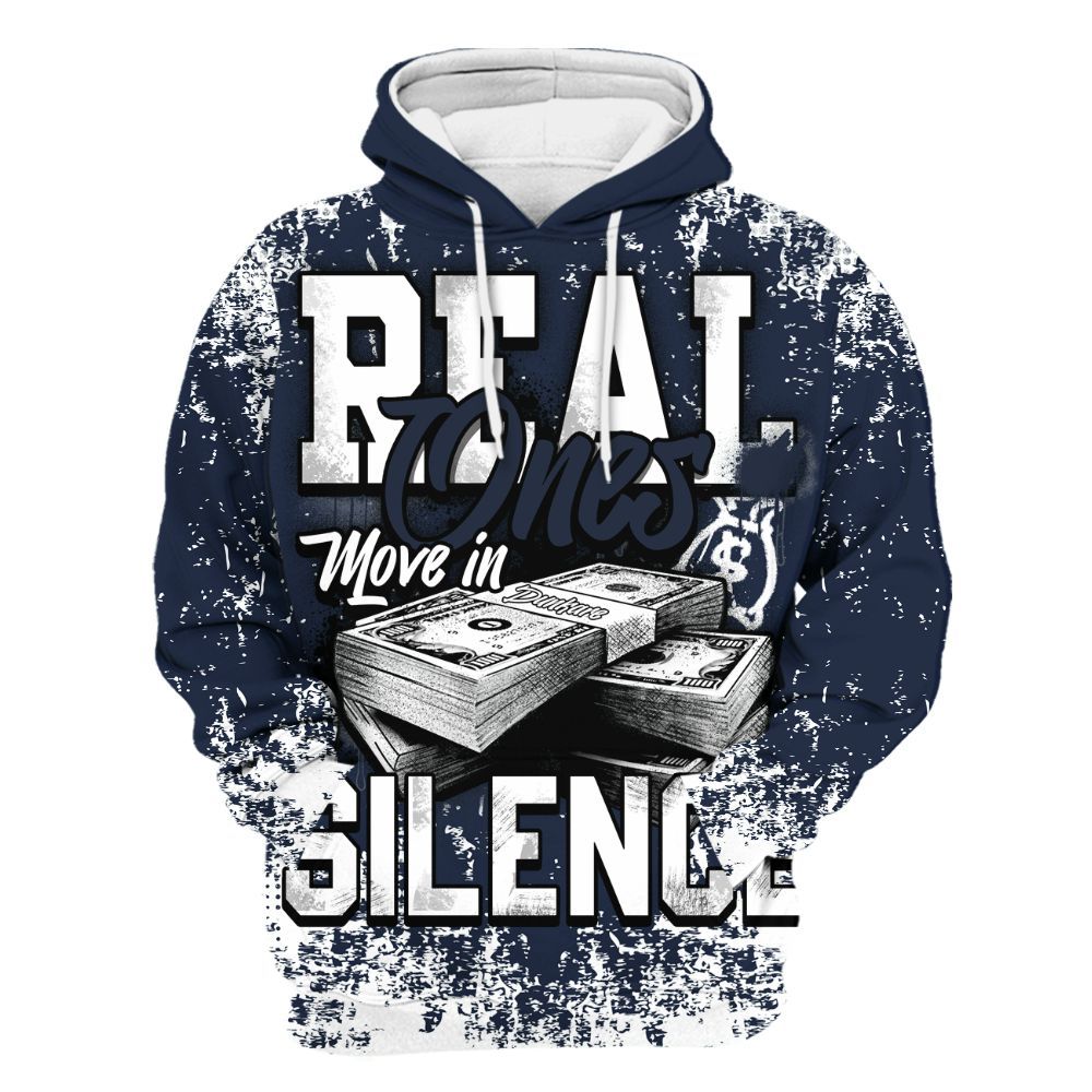 Hoodie To Match Dunk Low White Midnight Navy - Move In Silence Money Street Retro All Over Print