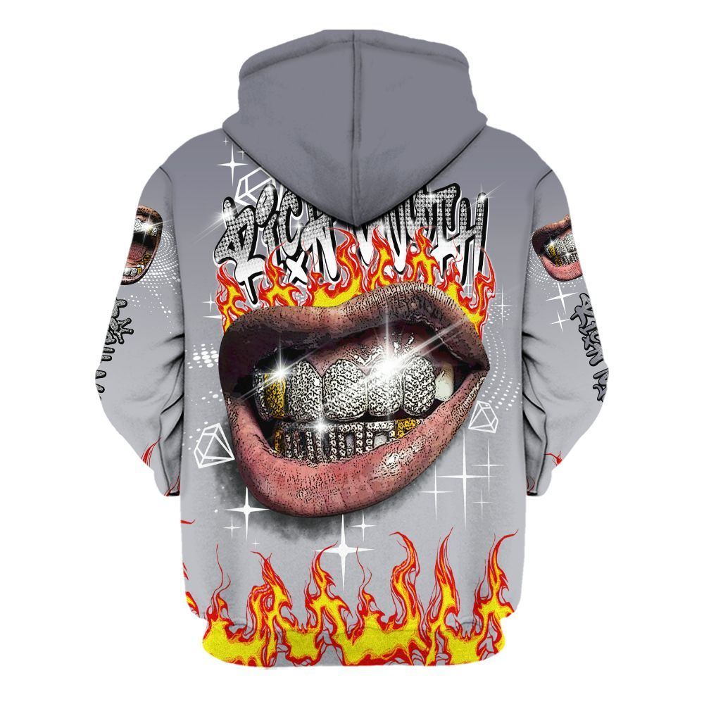 Hoodie To Match Low Cement Grey 11s - Rich Mouth Fire Rap Retro 90s All Over Print