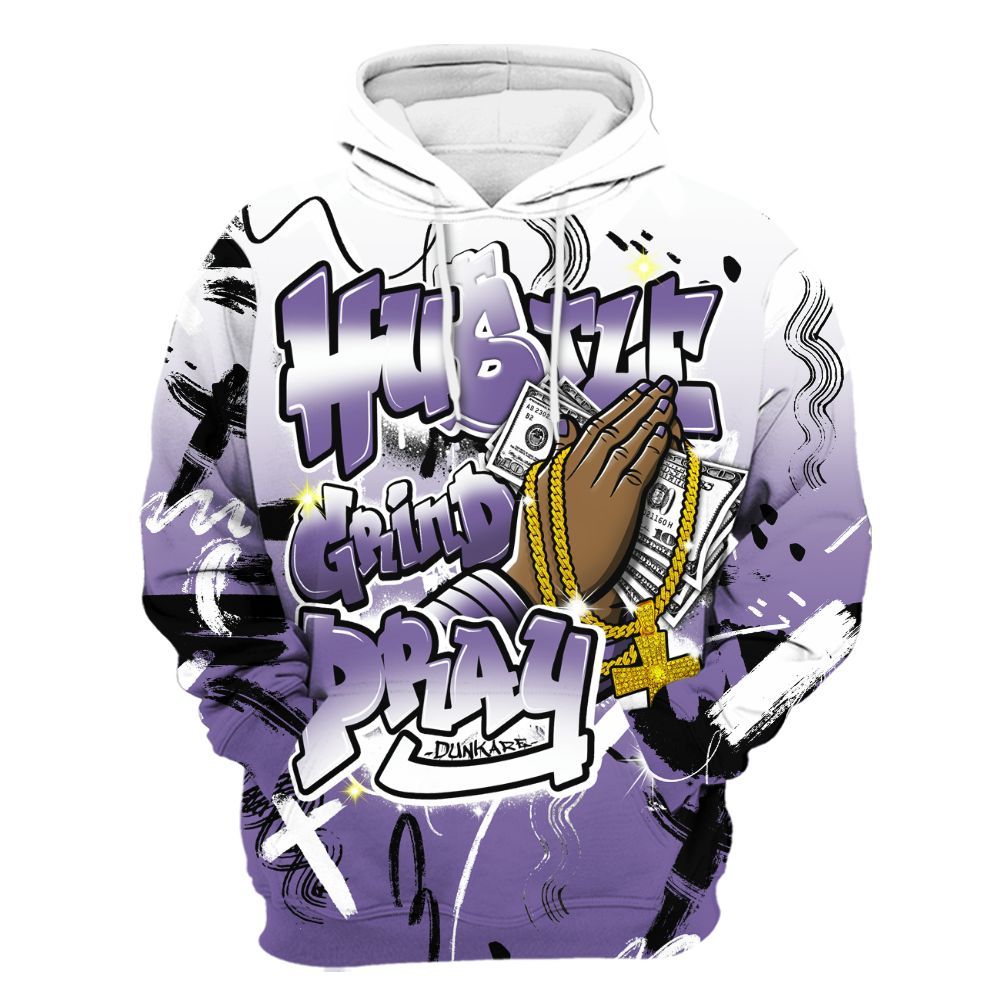 Hoodie To Match Dunk Low Black Raspberry - Money Hustle Grind Pray All Over Print