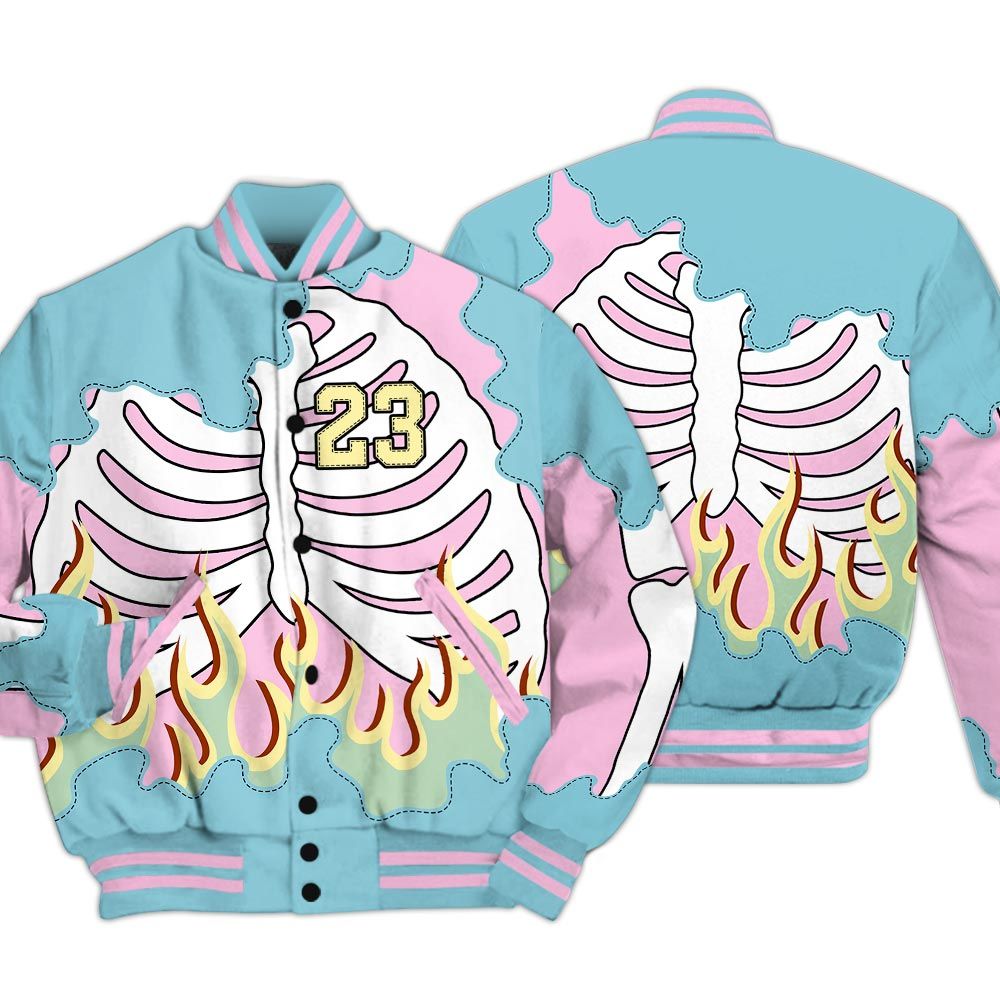 Varsity Jacket To Match SB Dunk Low Visty - Number 23 Skeleton Flame Baseball Varsity Jacket