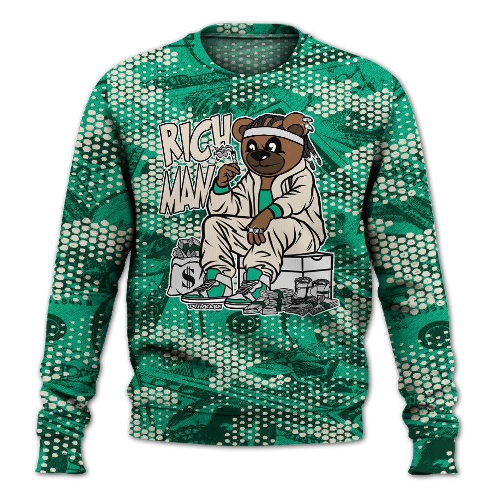 Sweatshirt To Match Oxidized Green 4s - Rich Man Bear Banknotes Art All Over Print
