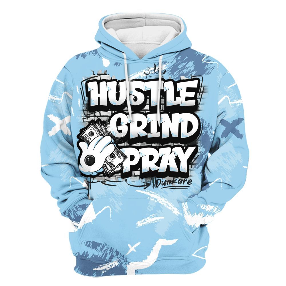 Hoodie To Match Legend Blue 11s - Hustle Grind Pray Graphic Street Style All Over Print