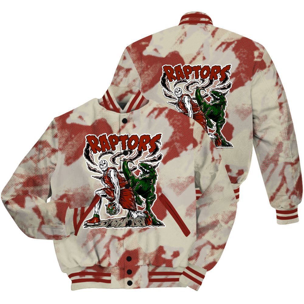 Varsity Jacket To Match El Grito 5s Shirt - Raptors Skeleton Abstract Halftone All Over Print
