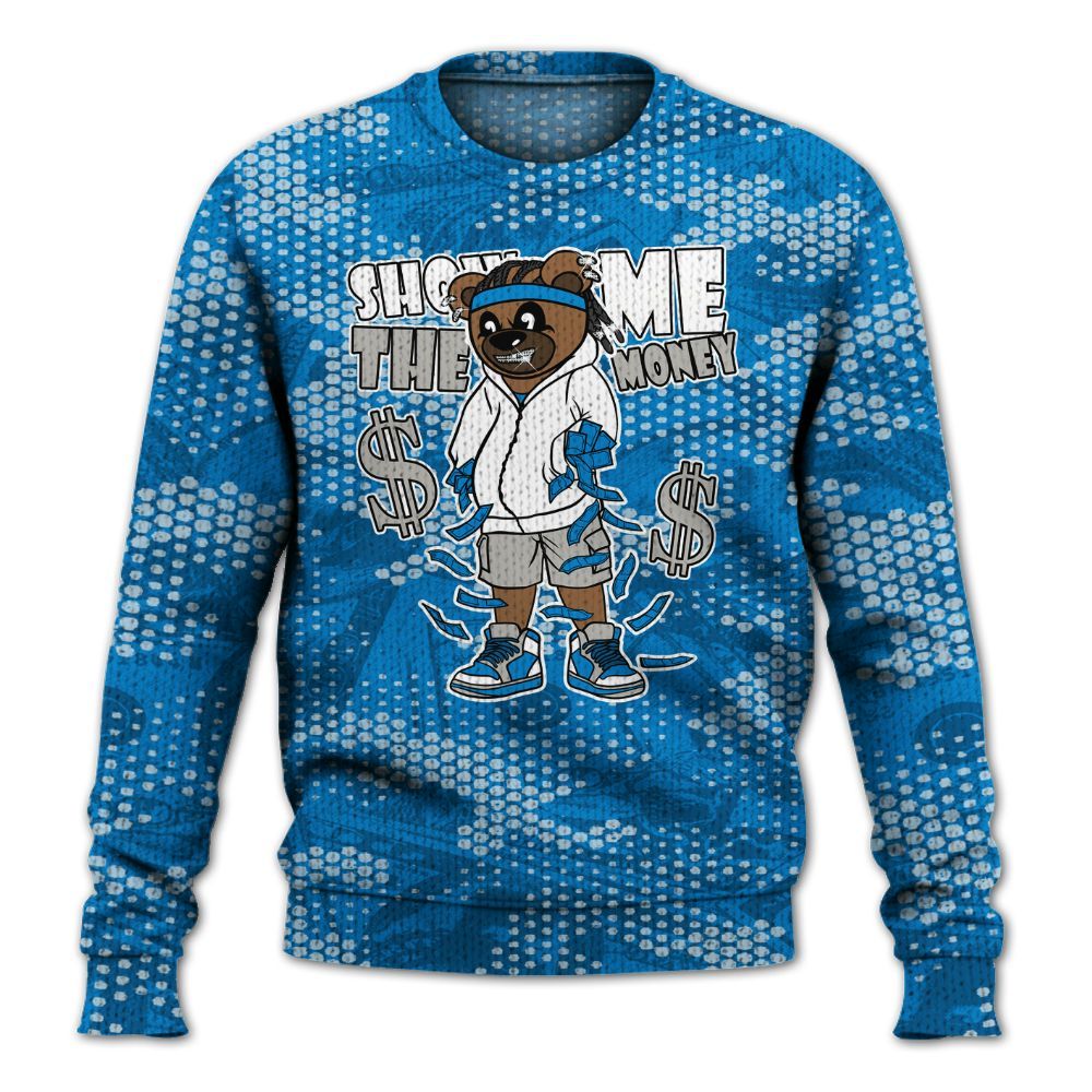Knitted Sweater To Match Industrial Blue 4s - Show Me Bear Banknotes Art