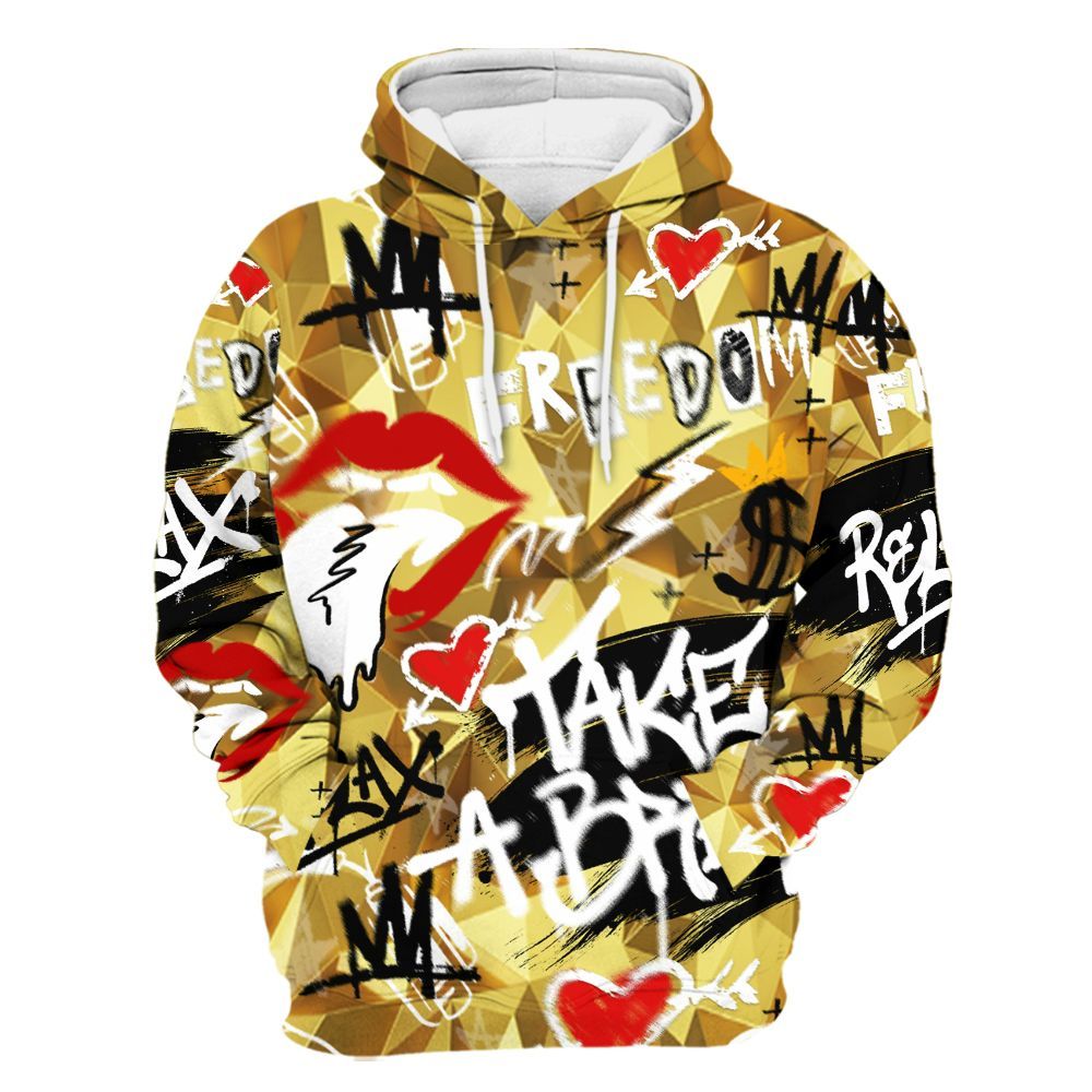 Hoodie To Match NET Gold 4s - Take Break Freedom Graffiti Streetwear All Over Print
