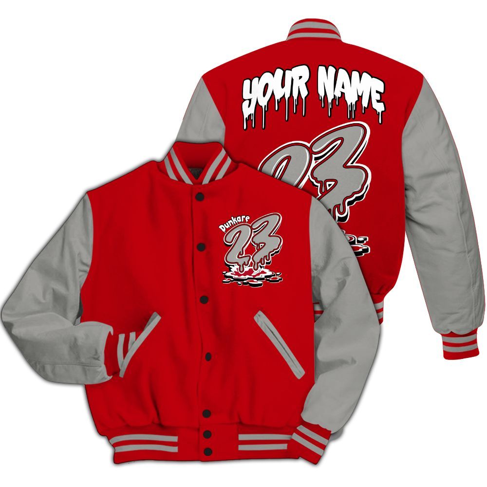 Varsity Jacket To Match Air Griffey Max Gray Reds 1s - Custom Name 23 Drip All Over Print