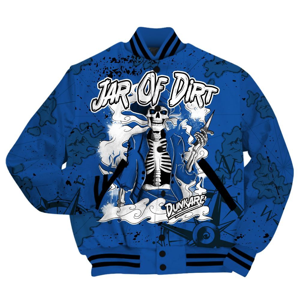 Varsity Jacket To Match Low Space Royal 11s - Skeleton Jar Of Dirt Retro All Over Print
