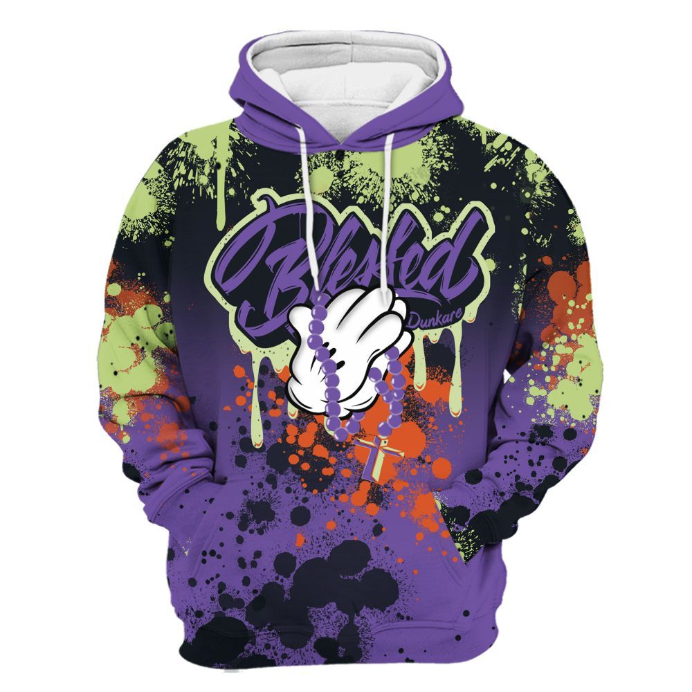 Hoodie To Match Canyon Purple 4s - God Blessed Ink Drip All Over Print