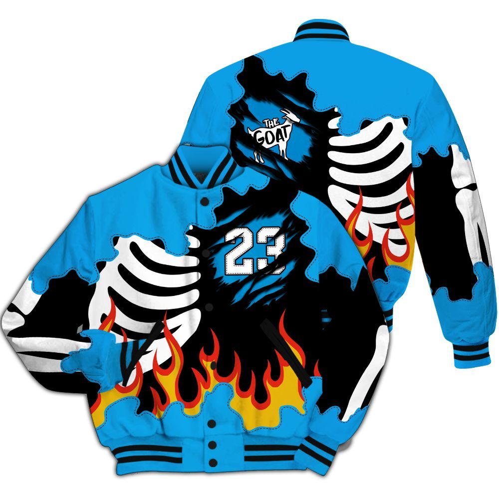 Varsity Jacket To Match Black University Blue 2022 13s - Burning Skeleton 23 G.O.A.T All Over Print