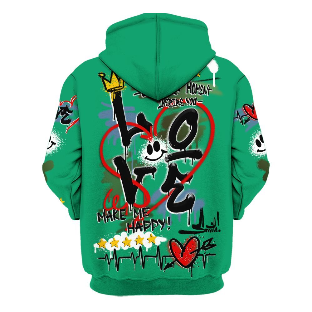 Hoodie To Match Foamposite Pro Pine Green 2025 - Happy Love Beats Graffiti Streetwear All Over Print